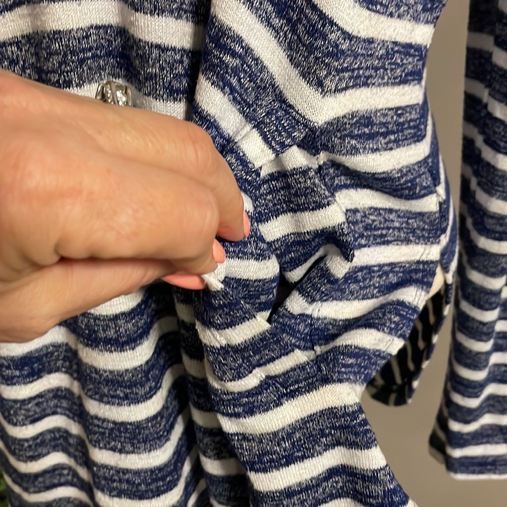 BANANA REPUBLIC women’s LUXESPUN striped hoodie blue white pullover stretchy XS - Picture 3 of 9